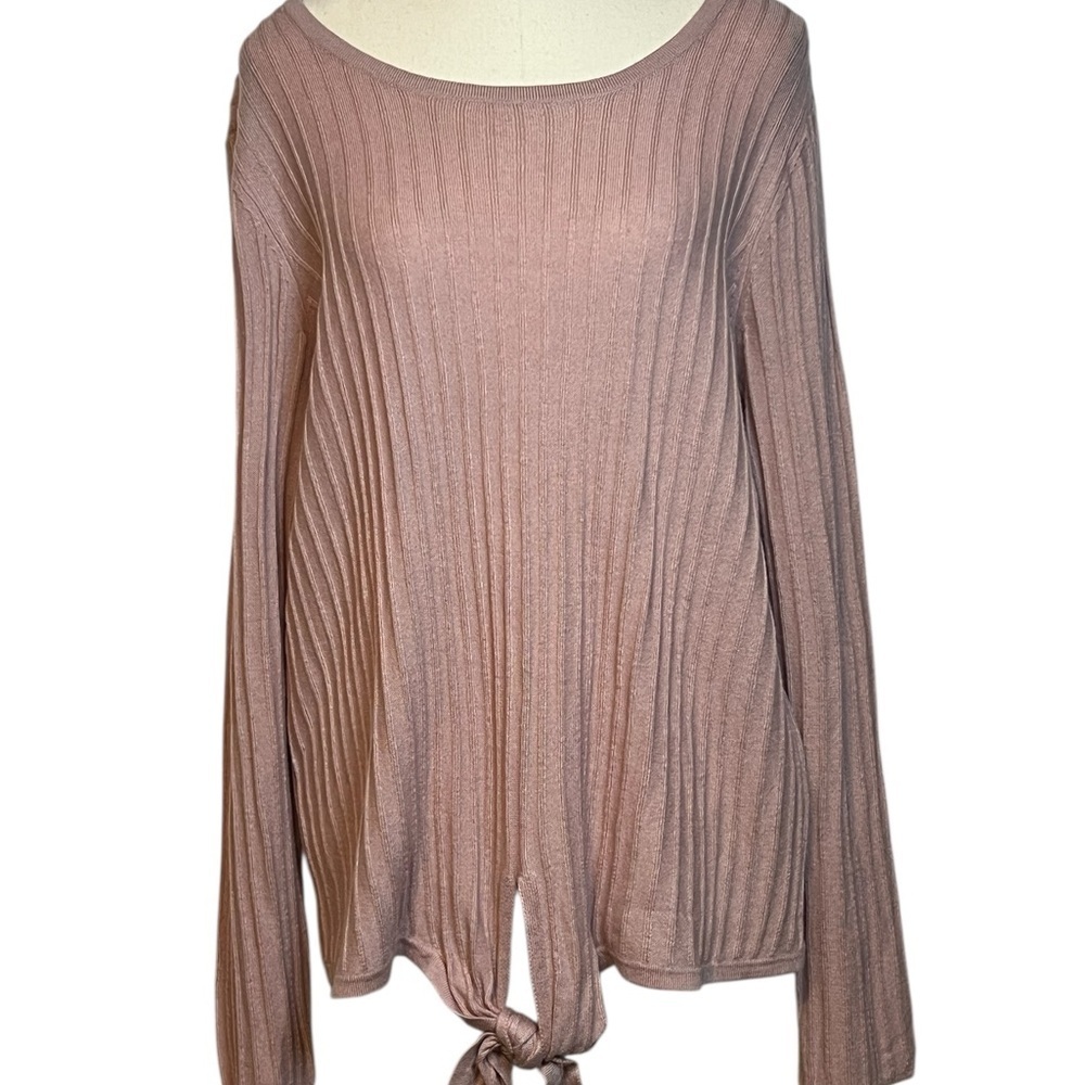 INC International Concepts Blush Pink Ribbed Tie Front Crewneck Sweater New XL - Picture 3 of 11